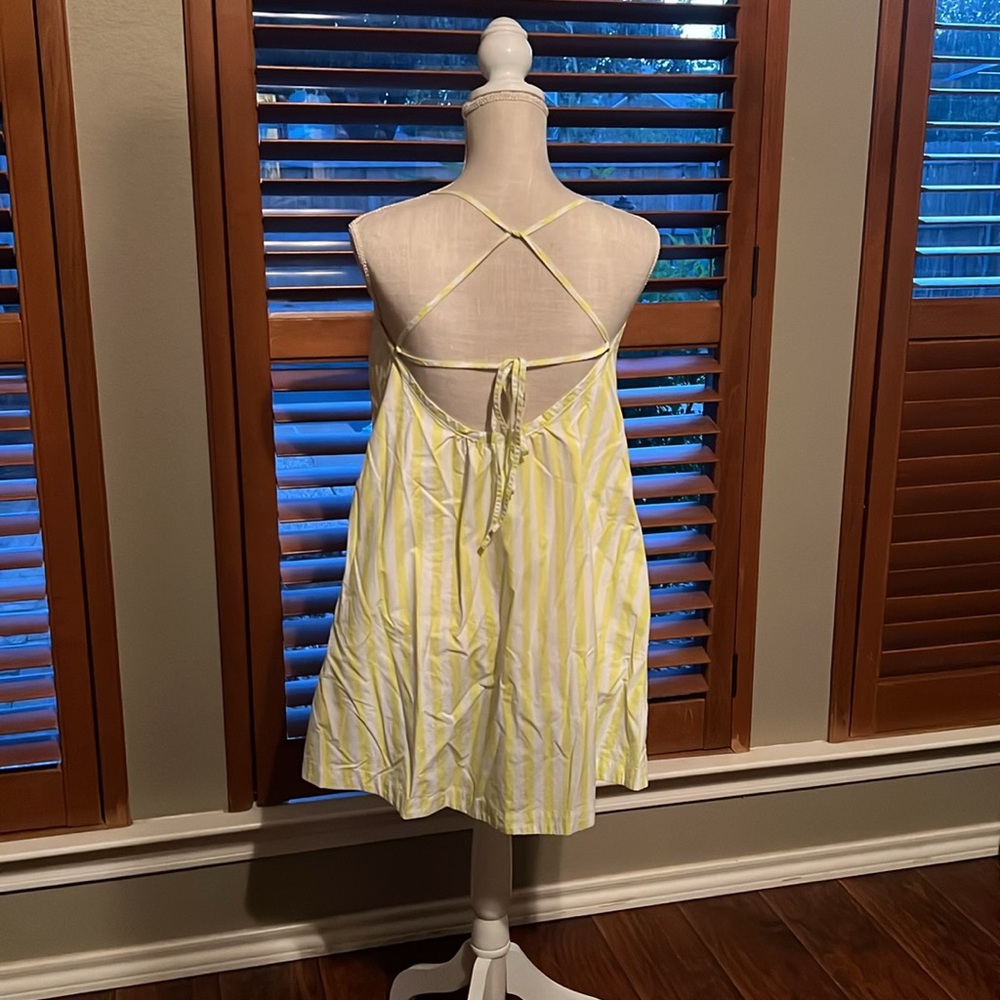 Yellow and White Striped Dress with string up back